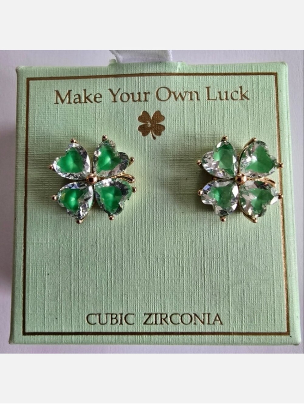 NWT Bella Jack earrings shamrock clover studs CZ St Patrick's Day Irish celtic